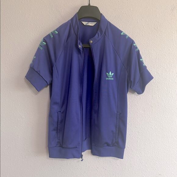 Vintage Adidas Blue and Green Women's Track Zip Top size Large - Picture 2 of 9